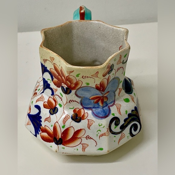 19th Century Antique Gaudy Welsh Eryri Pattern Human Faced Snake Handle Pitcher - Picture 14 of 16